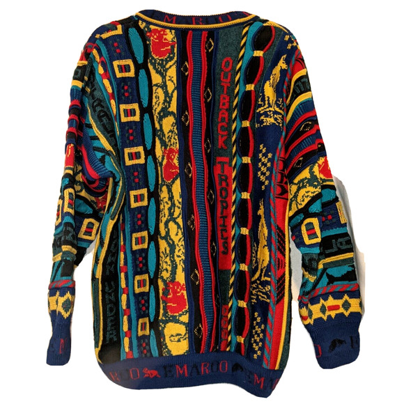 90s Vintage EMAROO Heavy Wool Sweater COOGI STYLE Australia 3D Textured SZ 16 M - Picture 2 of 9